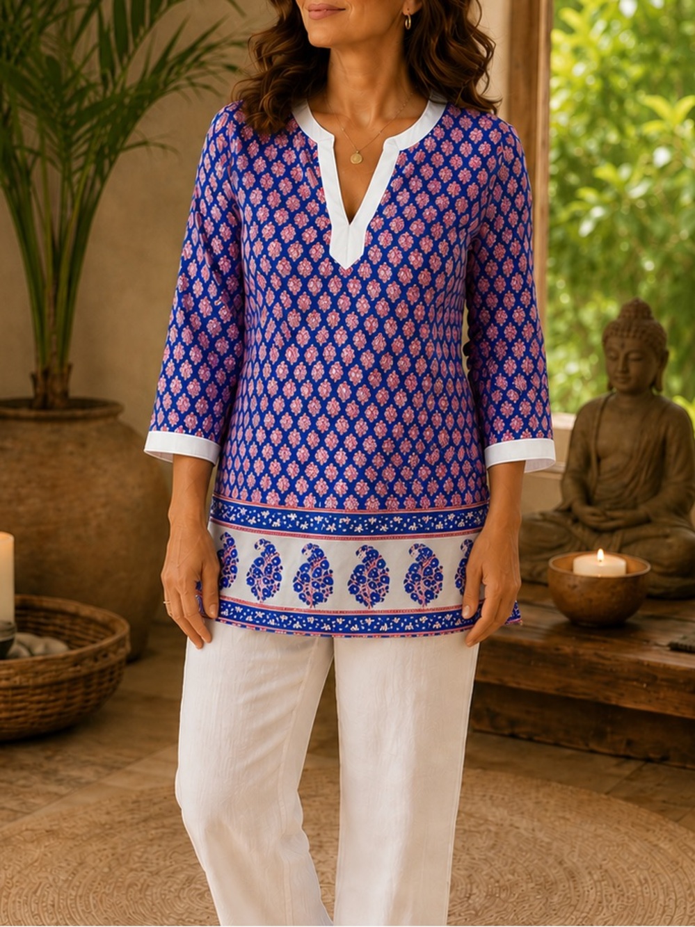 J. Crew Woman Blue Embroidered Long-Sleeve Tunic size XS 100% Cotton